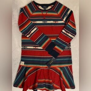NWT - Polo Ralph Lauren Big Girl Long Sleeve Dress (Multicolor) - Size M 8-10